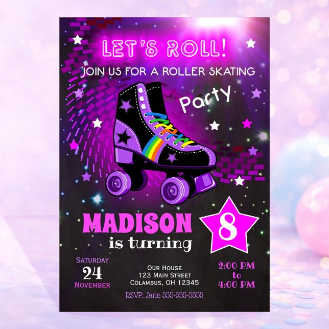Roller Skating Birthday Party Invitation / Neon (Creator Uploaded)