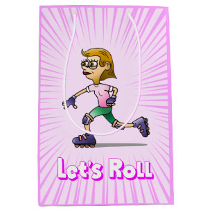 Roller Skating Birthday Party Pink Medium Gift Bag
