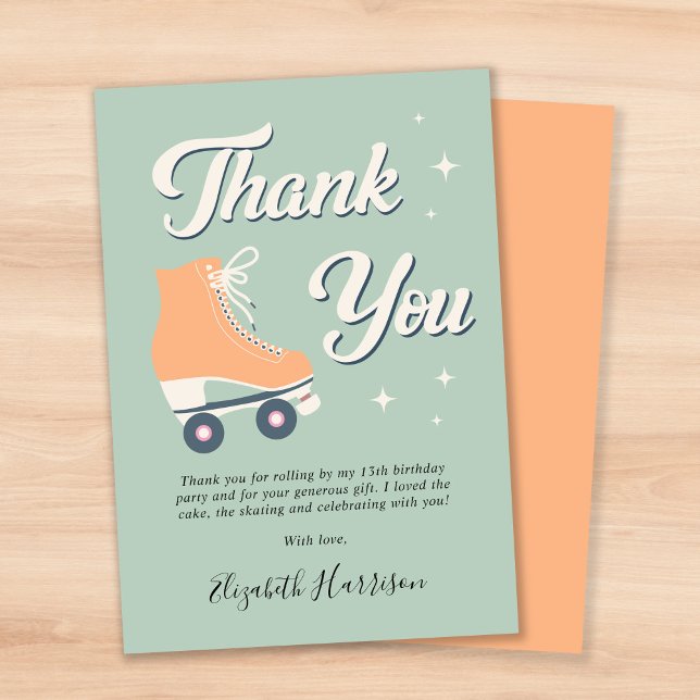 Roller Skating Birthday Party Thank You Card (Creator Uploaded)