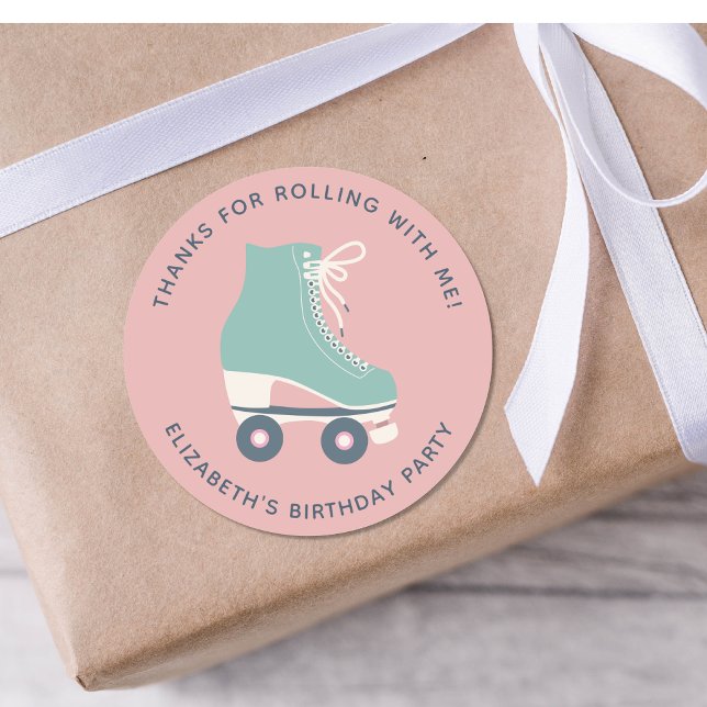 Roller Skating Birthday Party Thank You Classic Round Sticker (Creator Uploaded)