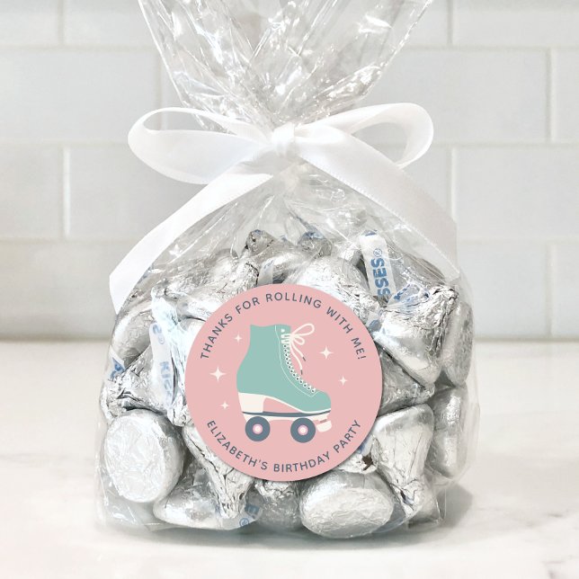 Roller Skating Birthday Party Thank You Classic Round Sticker (Creator Uploaded)