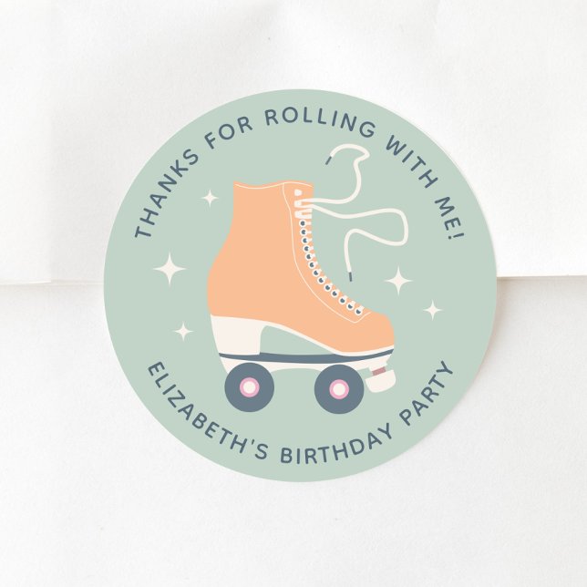 Roller Skating Birthday Party Thank You Classic Round Sticker (Creator Uploaded)