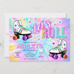 Roller Skating Birthday Party Tie Dye Neon Glow Invitation