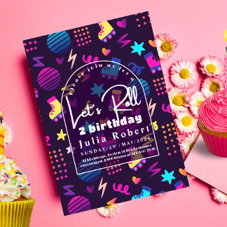 Roller Skating Birthday pattern,glow skating party Invitation