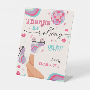 Roller Skating Birthday Retro Rainbow Pedestal Sign