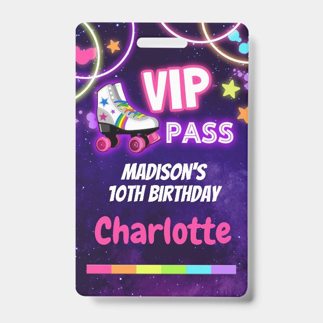 Roller Skating Birthday VIP Pass Lanyard ID Badge (Front)