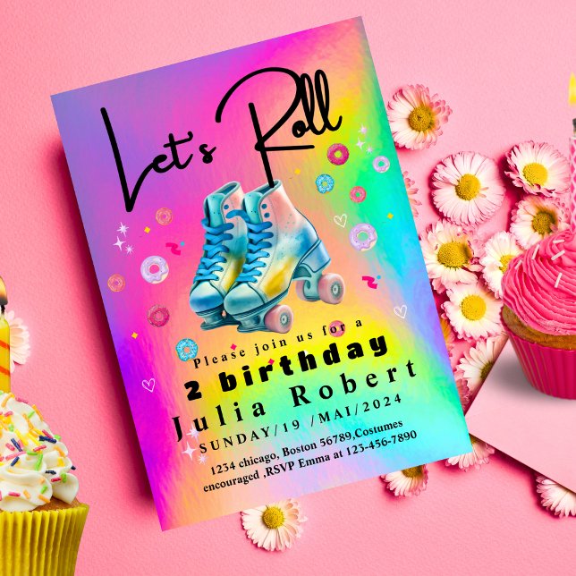 Roller Skating dessert doughnuts Birthday COLORFUL Invitation (Creator Uploaded)
