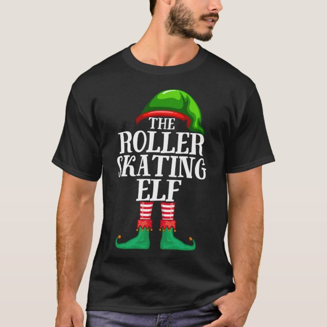 Roller Skating Elf Matching Christmas Pajama T-Shirt (Front)