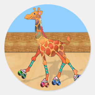 Roller Skating Giraffe at the Roller Rink Classic Round Sticker