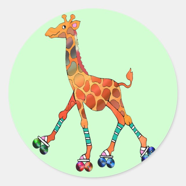Roller Skating Giraffe Classic Round Sticker (Front)