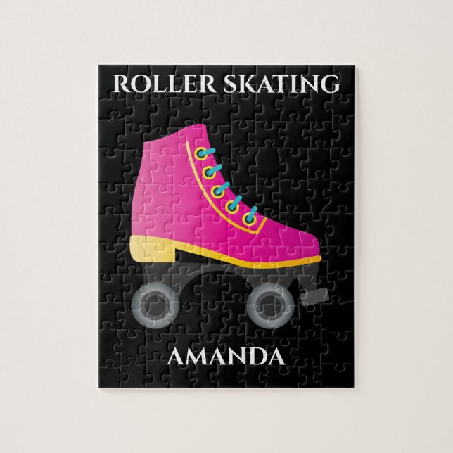 Roller skating girl puzzle with child's name. (Vertical)