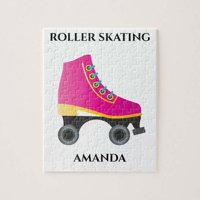 Roller skating girl puzzle with child's name. (Vertical)