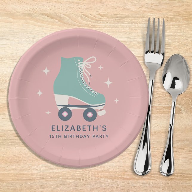 Roller Skating Girls Birthday Party Pink Paper Plate (Creator Uploaded)