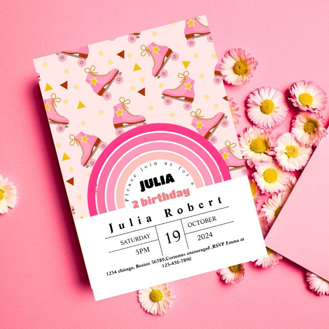 Roller Skating Girls Birthday pink purple Invitation (Creator Uploaded)