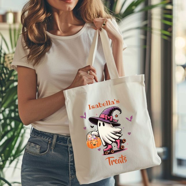 Roller Skating Halloween Cute Ghost Custom Treats Tote Bag (Creator Uploaded)