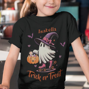 Roller Skating Halloween Cute Ghost Trick or Treat Tri-Blend Shirt