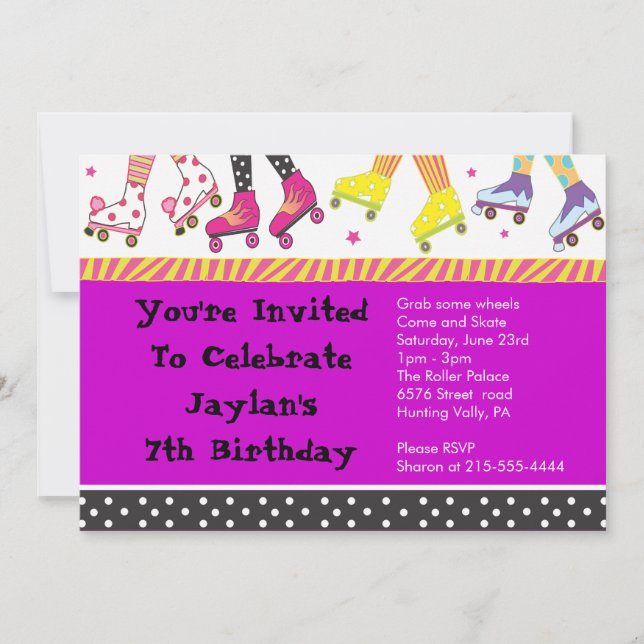 Roller Skating Invitation Happy Birthday Party (Front)