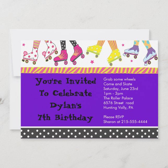 Roller Skating Invitation Happy Birthday Party (Front)
