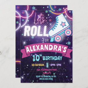 Roller Skating Neon Birthday Girl Glow  Invitation