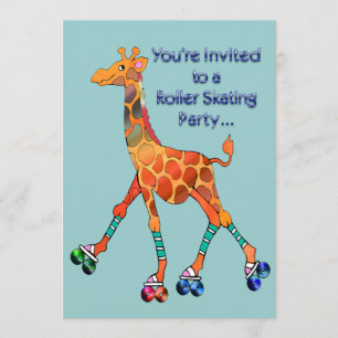 Roller Skating Party Giraffe Invitation