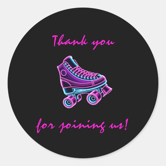 Roller Skating Party Girls Neon Birthday Thank You Classic Round Sticker (Front)