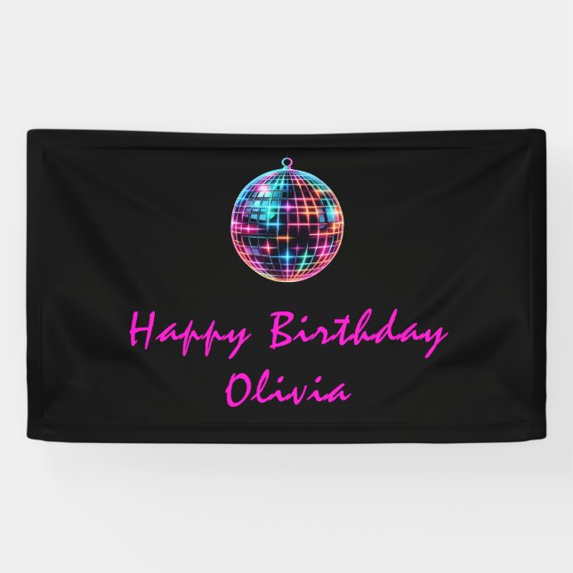Roller Skating Party Girls Neon Glow Birthday Banner (Horizontal)