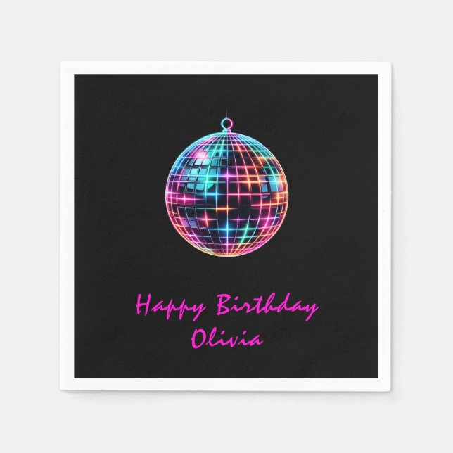 Roller Skating Party Girls Neon Glow Birthday Napkin (Front)