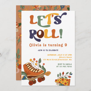 Roller Skating Retro Hippie Birthday  Invitation