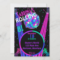 Roller Skating Rink DJ Dance Party Bday Invitation