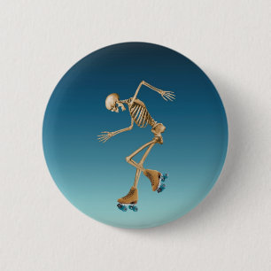 Roller Skating Skeleton Blues 6 Cm Round Badge