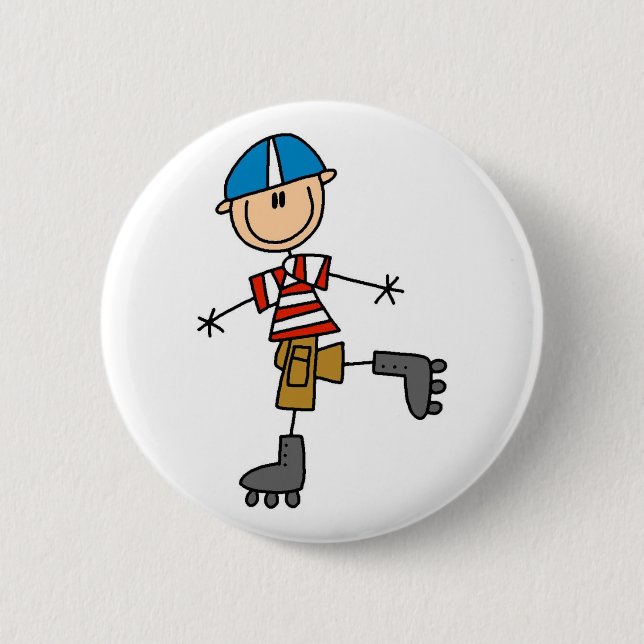 Roller Skating Stick Figure 6 Cm Round Badge (Front)