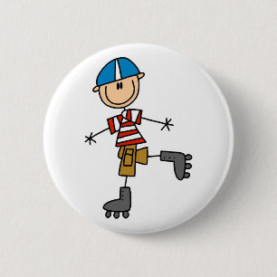 Roller Skating Stick Figure 6 Cm Round Badge