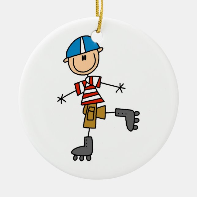 Roller Skating Stick Figure Ceramic Tree Decoration (Front)