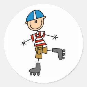 Roller Skating Stick Figure Classic Round Sticker