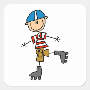 Roller Skating Stick Figure Square Sticker