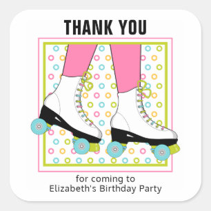 Roller skating thank you Birthday Sticker Favours
