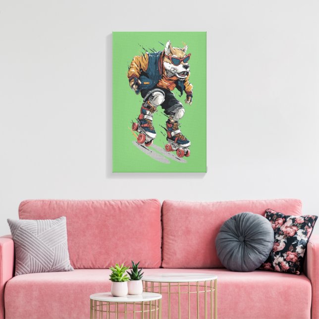 Rollerblade Dog Canvas Print (Insitu(LivingRoom))