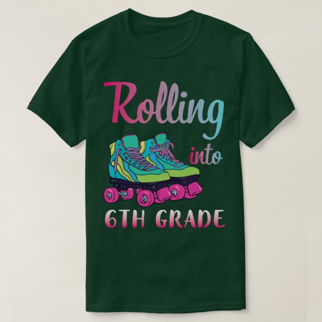Rollerblading Students Rolling Into 6th Grade Happ T-Shirt (Design Front)