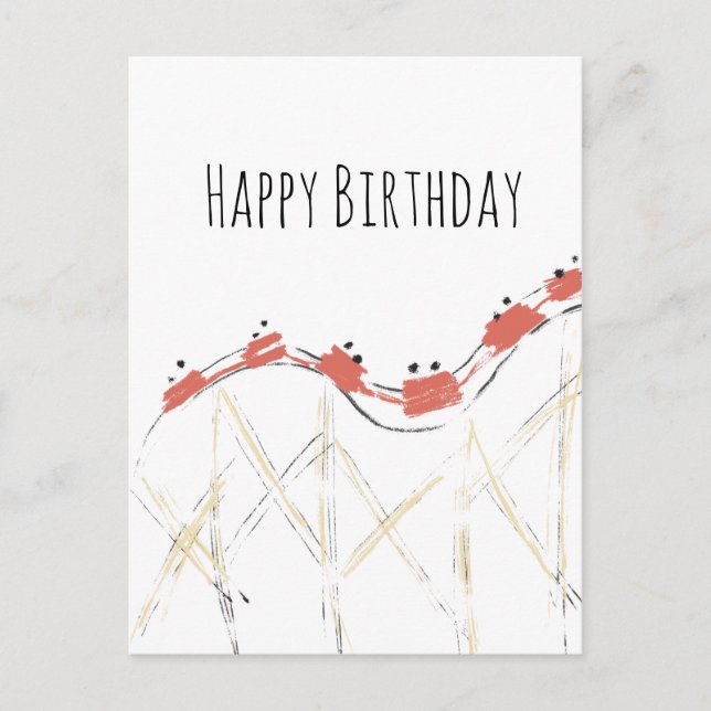 Rollercoaster Hand Drawn Birthday Postcard (Front)