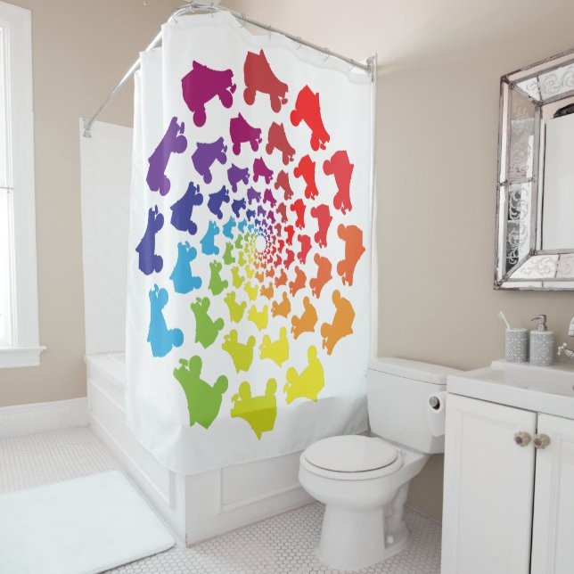 rollerskate rainbow circle shower curtain (In Situ)