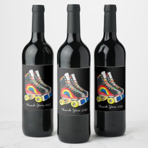 Rollerskates retro eighties art wine label