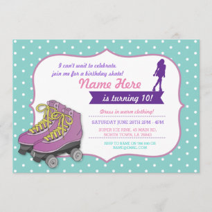 Rollerskating Birthday Party Skate Mint Invite