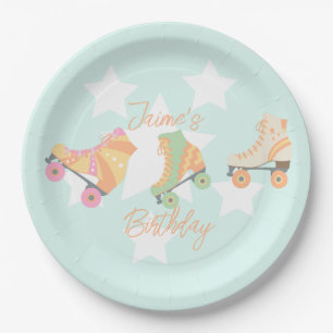 Rollerskating Birthday Pastel Stars Paper Plate