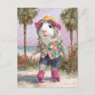 Rollerskating Guinea Pig at the Beach Postcard