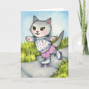 Rollerskating Kitty - Cute cat art Card