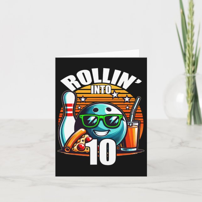 Rollin Into 10 Bowling Birthday Party 10th Birthda Card (Front)