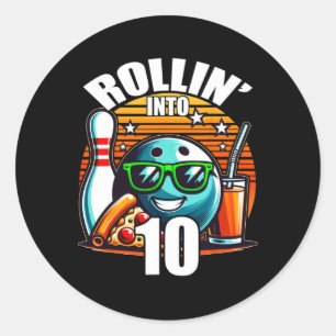 Rollin Into 10 Bowling Birthday Party 10th Birthda Classic Round Sticker