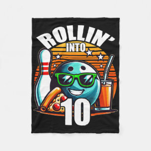 Rollin Into 10 Bowling Birthday Party 10th Birthda Fleece Blanket