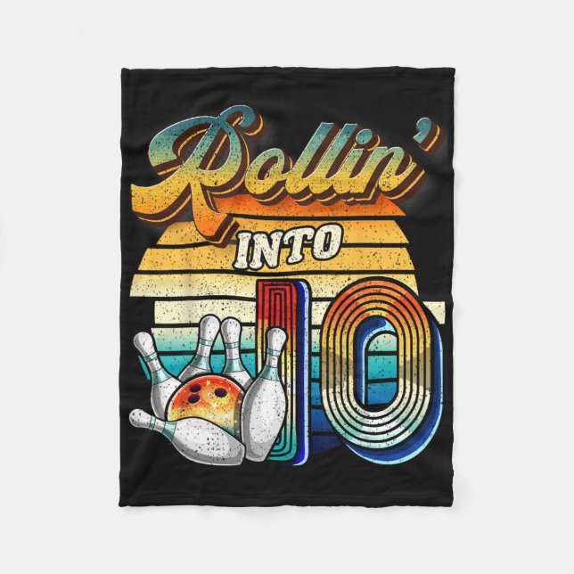 Rollin Into 10 Bowling Birthday Party 10th Birthda Fleece Blanket (Front)