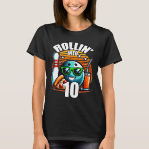 Rollin Into 10 Bowling Birthday Party 10th Birthda T-Shirt